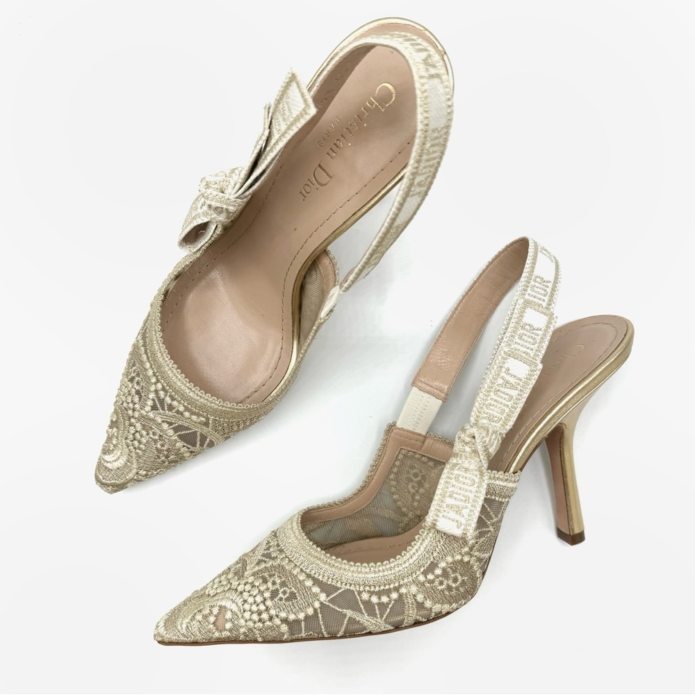 Dior Ivory Lace Slingback Heels